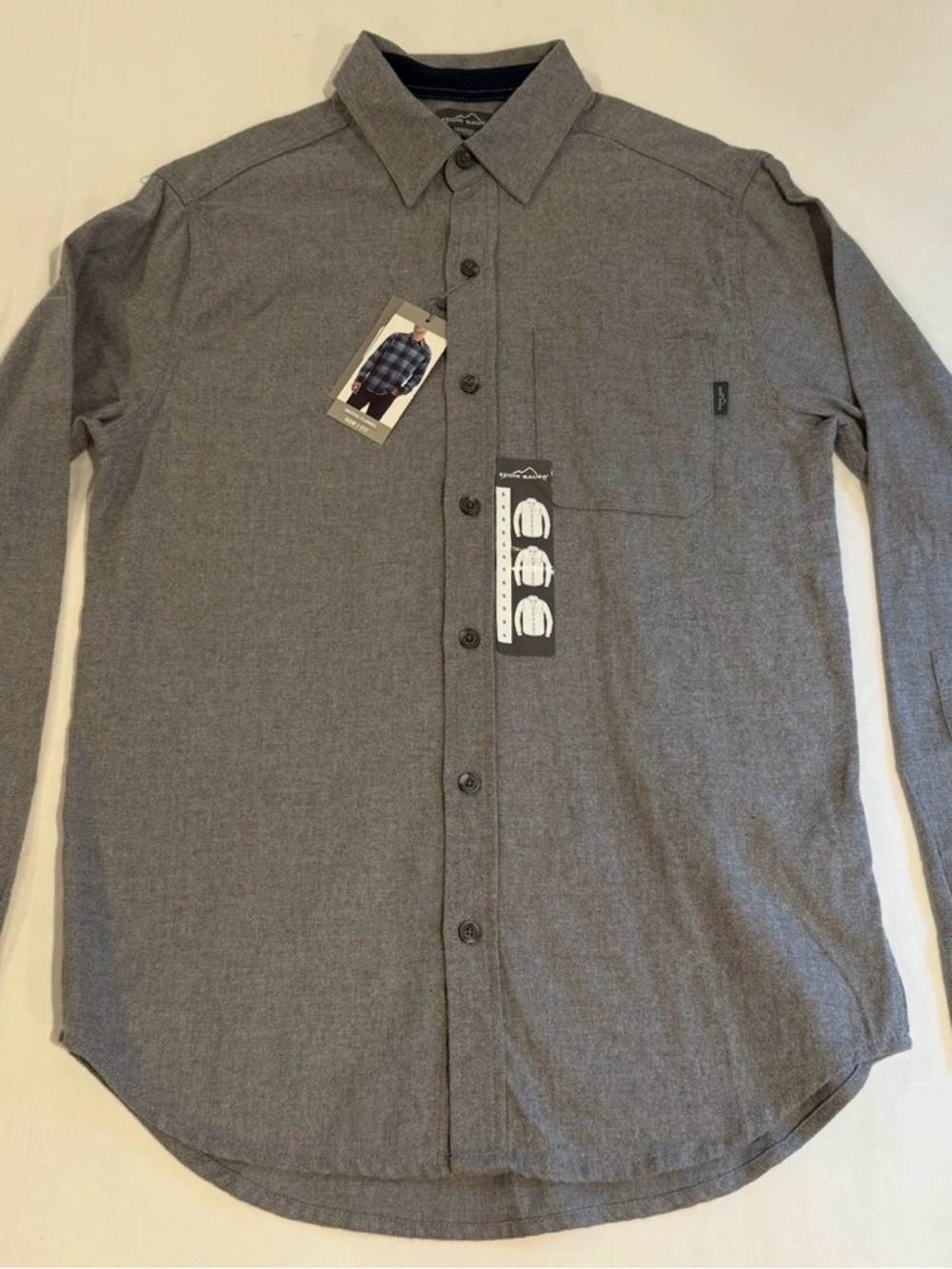 Eddie Bauer Flannel Shirt Mens Small Gray Bristol Flannel Relaxed Fit Button NWT